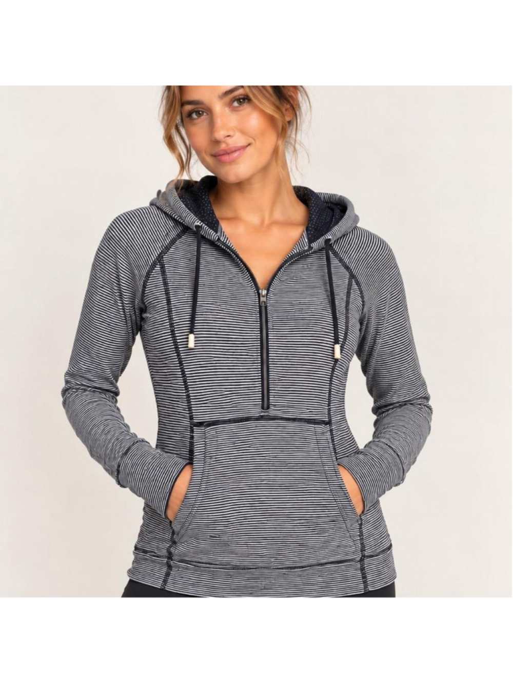 Gray & black striped quarter zip hoodie #athletic #activewear